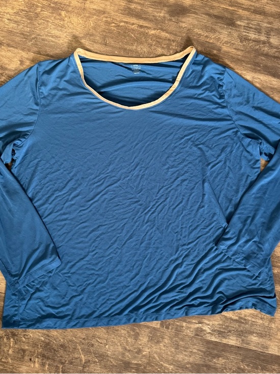 Women’s Blue Long-Sleeve Pajama Set with Cream Trim - Picture 2 of 5